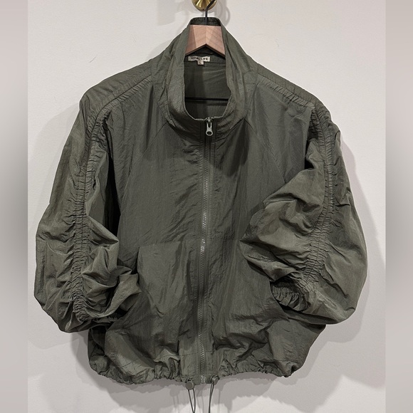 vital life Jackets & Blazers - Green Nylon Windbreaker Jacket With Ruched Sleeves Vital Life Size Large